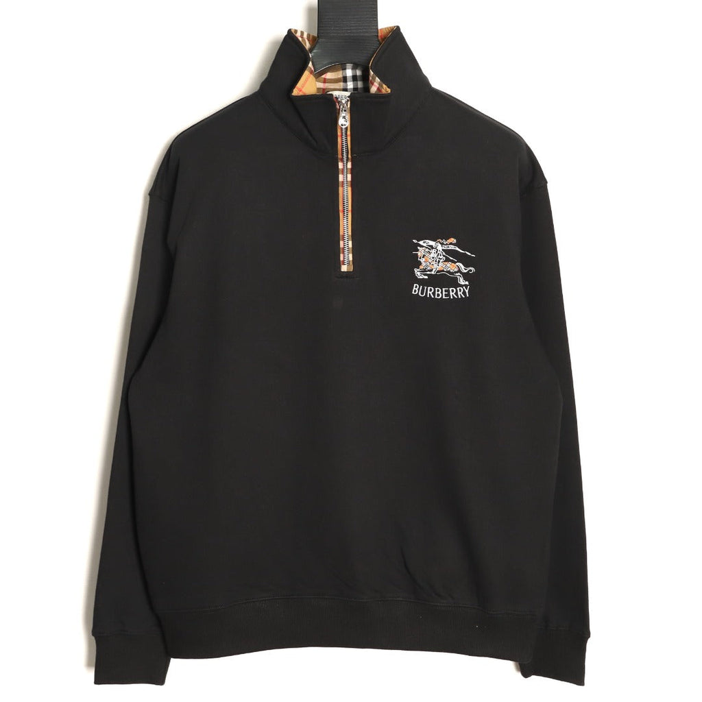 Burberry Equestrian-Detail Collared Half-Zip Sweatshirt - Black