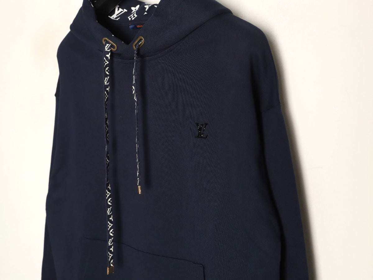 Louis Vuitton Monogram-Style Hood and Drawstring Pullover Hoodie - Navy